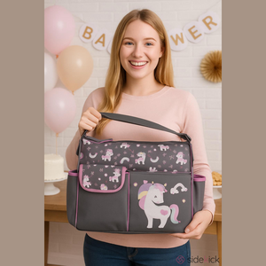 Baby Boom Unicorn Duffle Diaper Bag Gray Print